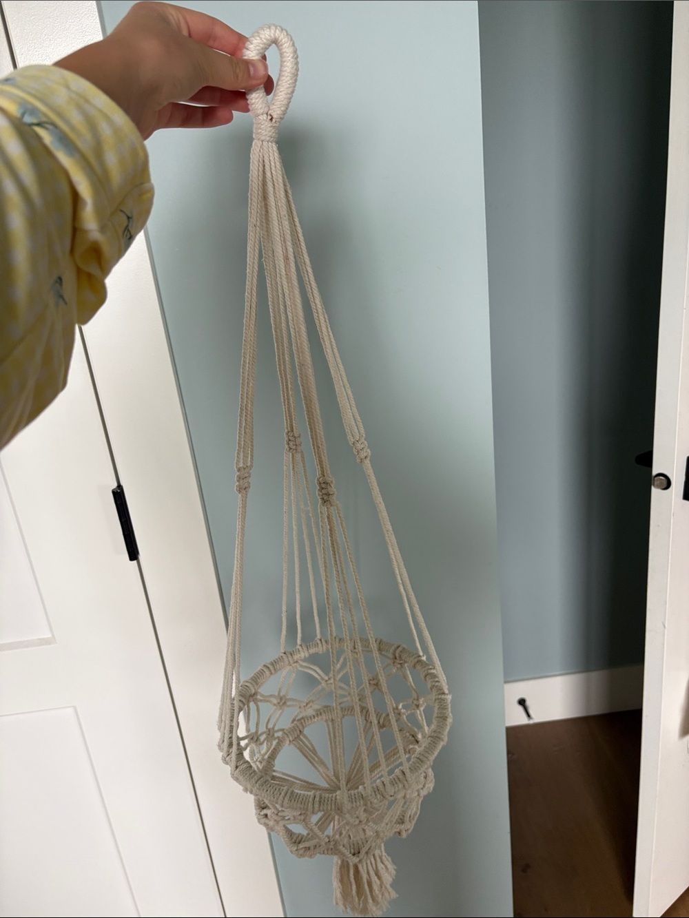 Cotton Macramรฉ Hanging Planter - Cream